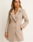 Women's Double-Breasted Grey Trench Coat, Faux Wool Blend A-Line Jacket with Pockets for Fall 1