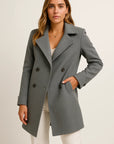 Women's Double-Breasted Grey Trench Coat, Faux Wool Blend A-Line Jacket with Pockets for Fall 3