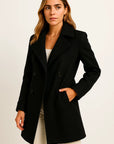 Women's Double-Breasted Grey Trench Coat, Faux Wool Blend A-Line Jacket with Pockets for Fall 4