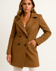 Women's Double-Breasted Grey Trench Coat, Faux Wool Blend A-Line Jacket with Pockets for Fall 5