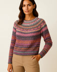 Womens Sweater Multicolor Wool Blend Round Neck Casual Fit Ethnic Pattern 1