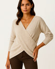 Beige Womens Sweater, High Neck Cable Knit, Soft Relaxed Fit for Autumn and Winter 4