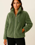 Winter Jacket Women Khaki Soft Teddy Material Casual Long Sleeves With Zipper 4