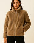 Winter Jacket Women Khaki Soft Teddy Material Casual Long Sleeves With Zipper 1