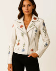 Womens Leather Jacket Black Faux Leather Form-fitting With Embroidered Details Elegant Cut 1