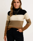 Womens Sweater Color Block Soft Lightweight Casual Versatile Style 1