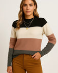 Womens Sweater Color Block Soft Lightweight Casual Versatile Style 5