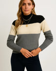 Womens Sweater Color Block Soft Lightweight Casual Versatile Style 4