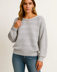 Womens Sweatshirt Gray Batwing Sleeves Boat Neck Casual Top 3