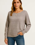 Womens Sweatshirt Gray Batwing Sleeves Boat Neck Casual Top 6