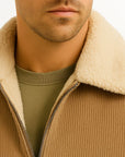 Men's Winter Jacket Grey Fleece Lined Ribbed High Collar Comfortable Stylish