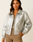 Women's Faux Leather Jacket Retro Loose Fit Short Zip Coat