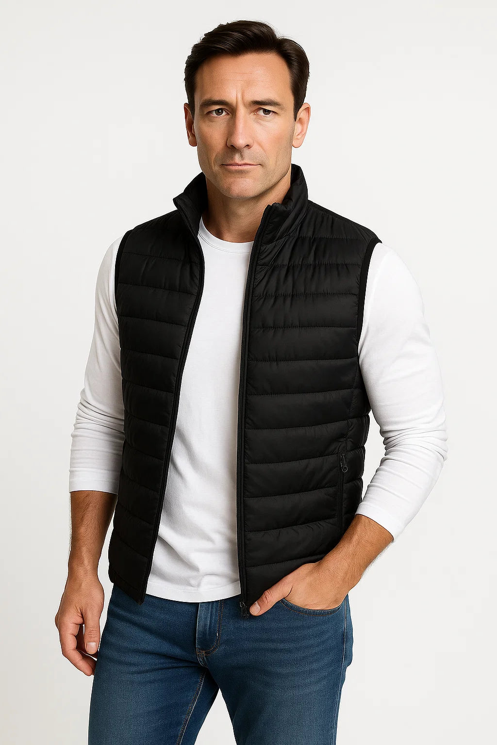 Men's Puffer Vest Polyester-Padded Sleeveless Winter Jacket