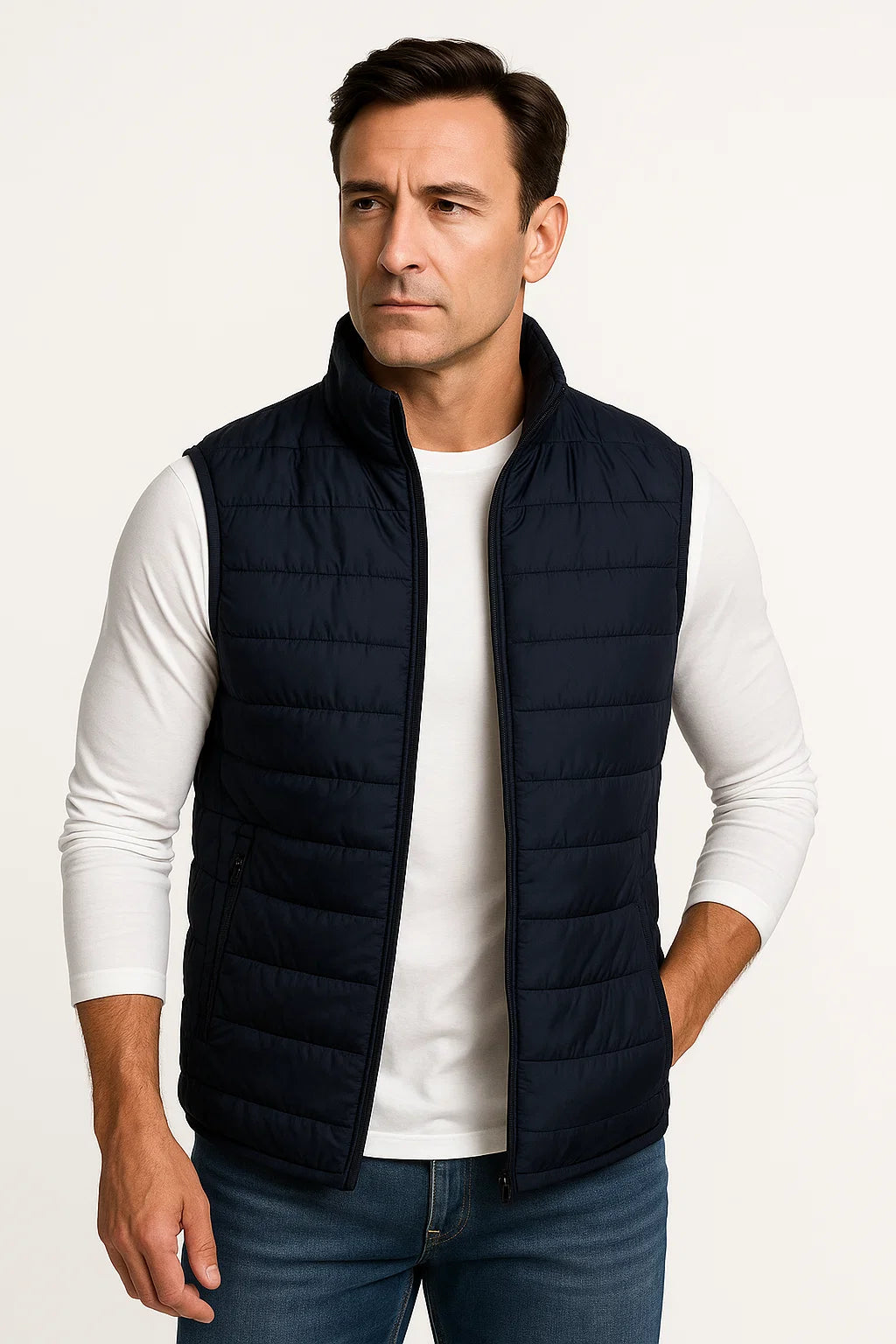 Men's Puffer Vest Polyester-Padded Sleeveless Winter Jacket