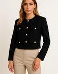 Women's Cropped Jacket Tweed Long Sleeve Elegant Coat