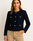Women's Cropped Jacket Tweed Long Sleeve Elegant Coat