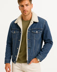 Men's Fleece Jacket Denim Thickened Winter Loose Fit
