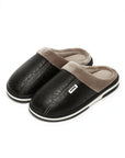 Men's Slippers PU Leather Waterproof Indoor Fur Casual Winter Shoes
