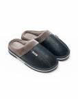 Men's Slippers PU Leather Waterproof Indoor Fur Casual Winter Shoes