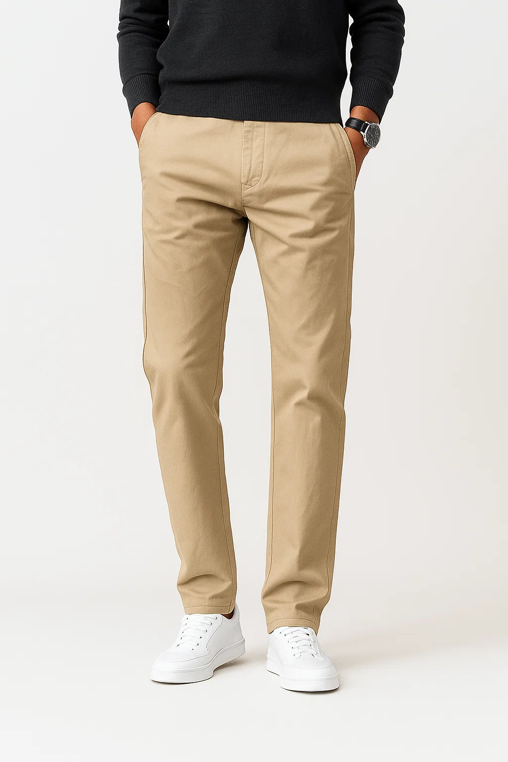 Men's Chino Pants Khaki Cotton Stretch Straight Fit