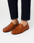 Men's Genuine Leather Loafers Slip-On Boat Shoes in Brown