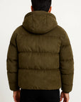 Men's Puffer Jacket Hooded Polyester Suede-Like Insulated Winter Outerwear