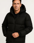Men's Puffer Jacket Hooded Polyester Suede-Like Insulated Winter Outerwear