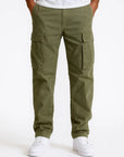 Men's Overalls Cotton Loose Fit Tactical Pants with Elastic Waist