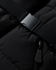 Women's Black Puffer Jacket Water-Resistant Belted Polyester