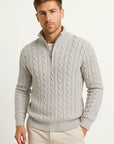 Men's Quarter Zip Sweater Cable Knit Heavyweight