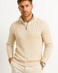 Men's Quarter Zip Sweater Cable Knit Heavyweight