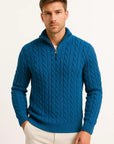 Men's Quarter Zip Sweater Cable Knit Heavyweight