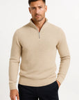 Men's Quarter Zip Pullover Waffle Knit Soft Fabric Relaxed Fit