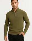 Men's Quarter Zip Pullover Waffle Knit Soft Fabric Relaxed Fit