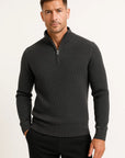 Men's Quarter Zip Pullover Waffle Knit Soft Fabric Relaxed Fit