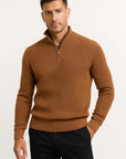 Men's Quarter Zip Pullover Waffle Knit Soft Fabric Relaxed Fit