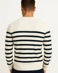 Men's Sweater Wool O-neck Striped Casual Navy Loose Fit