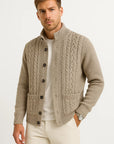 Men's Cardigan Polyester Blend Jacquard Knit with Structured Collar