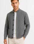 Men's Cardigan Polyester Blend Jacquard Knit with Structured Collar