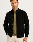 Men's Cardigan Polyester Blend Jacquard Knit with Structured Collar