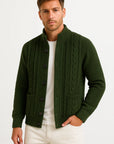 Men's Cardigan Polyester Blend Jacquard Knit with Structured Collar