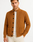 Men's Cardigan Polyester Blend Jacquard Knit with Structured Collar