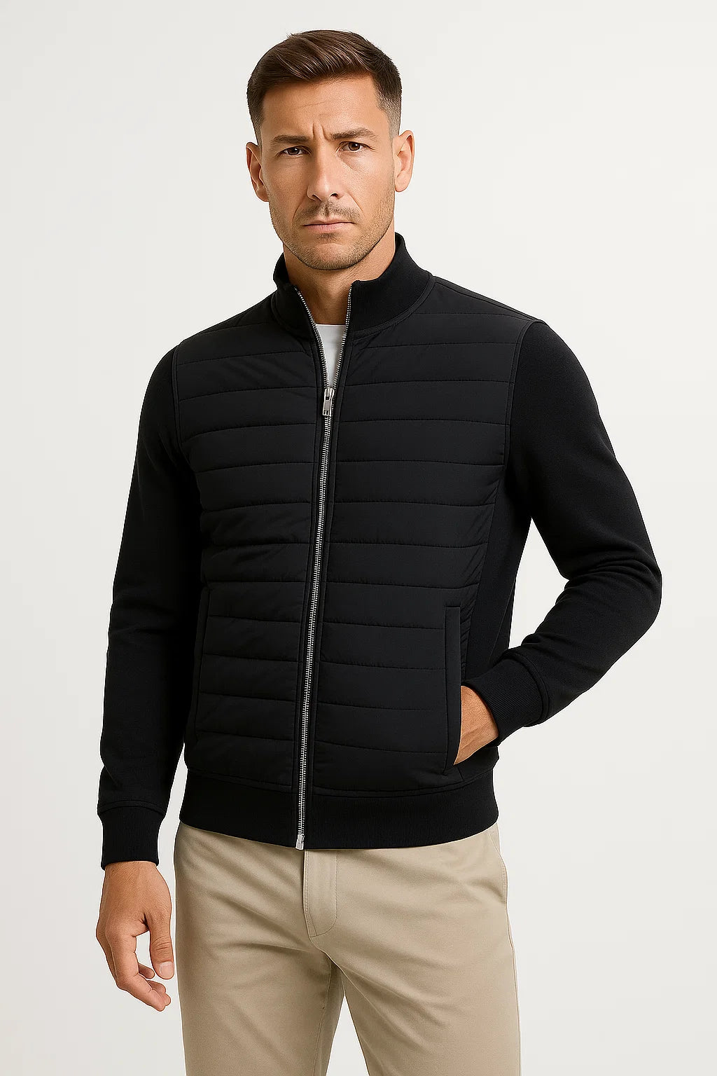 Men's Jacket Hybrid Quilted Knitted Sleeves Polyester Cotton