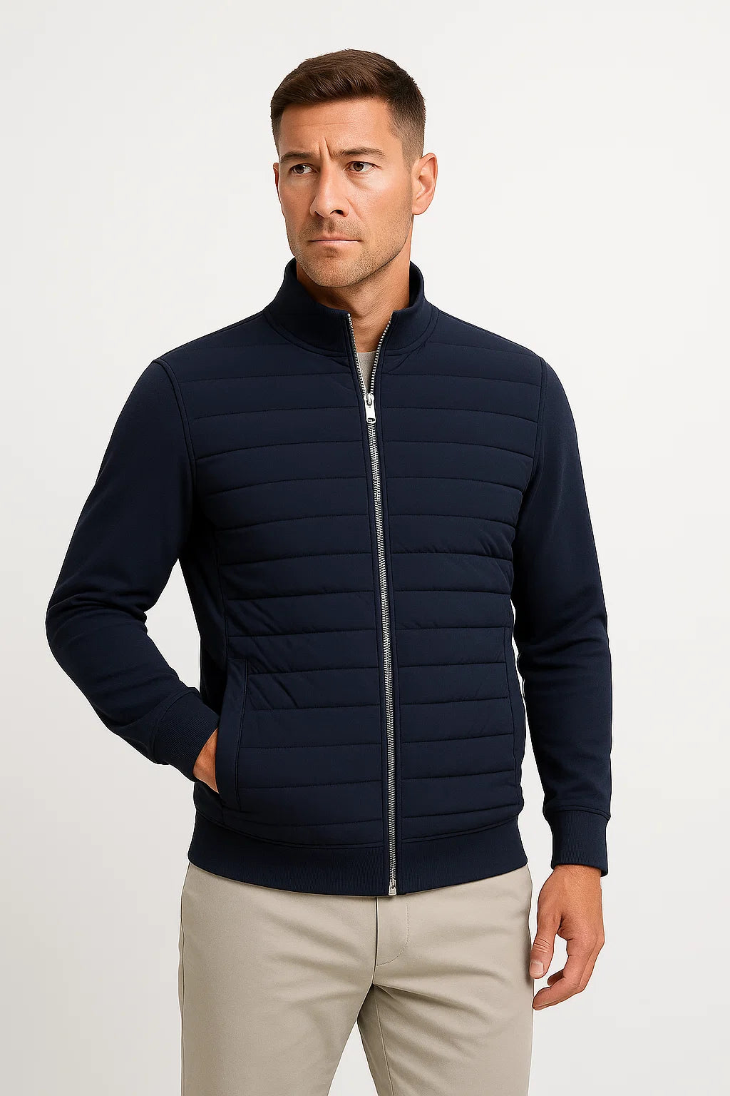 Men's Jacket Hybrid Quilted Knitted Sleeves Polyester Cotton