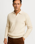 Men's Polo Shirt Midweight Cotton V-Neck Textured