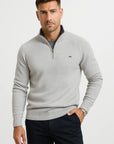 Men's Quarter Zip Sweater Cotton High Collar Knitwear