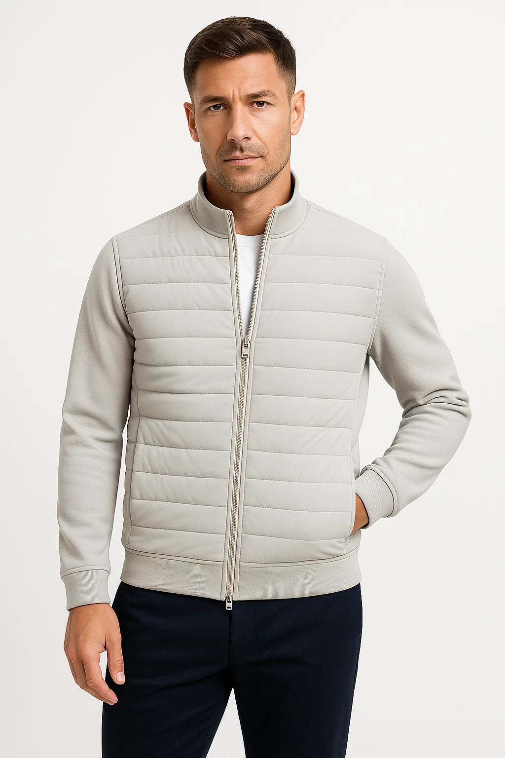 Men's Jacket Hybrid Quilted Knitted Sleeves Polyester Cotton