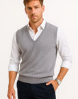 Men's Sweater Cotton Blend Sleeveless V-Neck Classic Fit