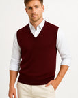 Men's Sweater Cotton Blend Sleeveless V-Neck Classic Fit