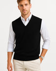 Men's Sweater Cotton Blend Sleeveless V-Neck Classic Fit